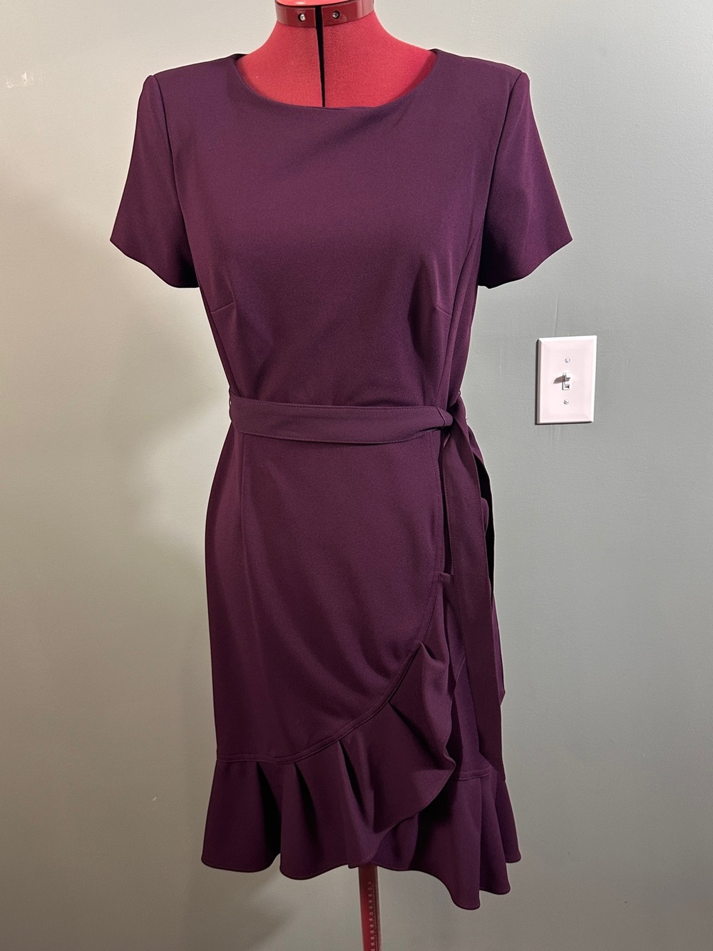 Calvin Klein Plum Ruffle Wrap Dress